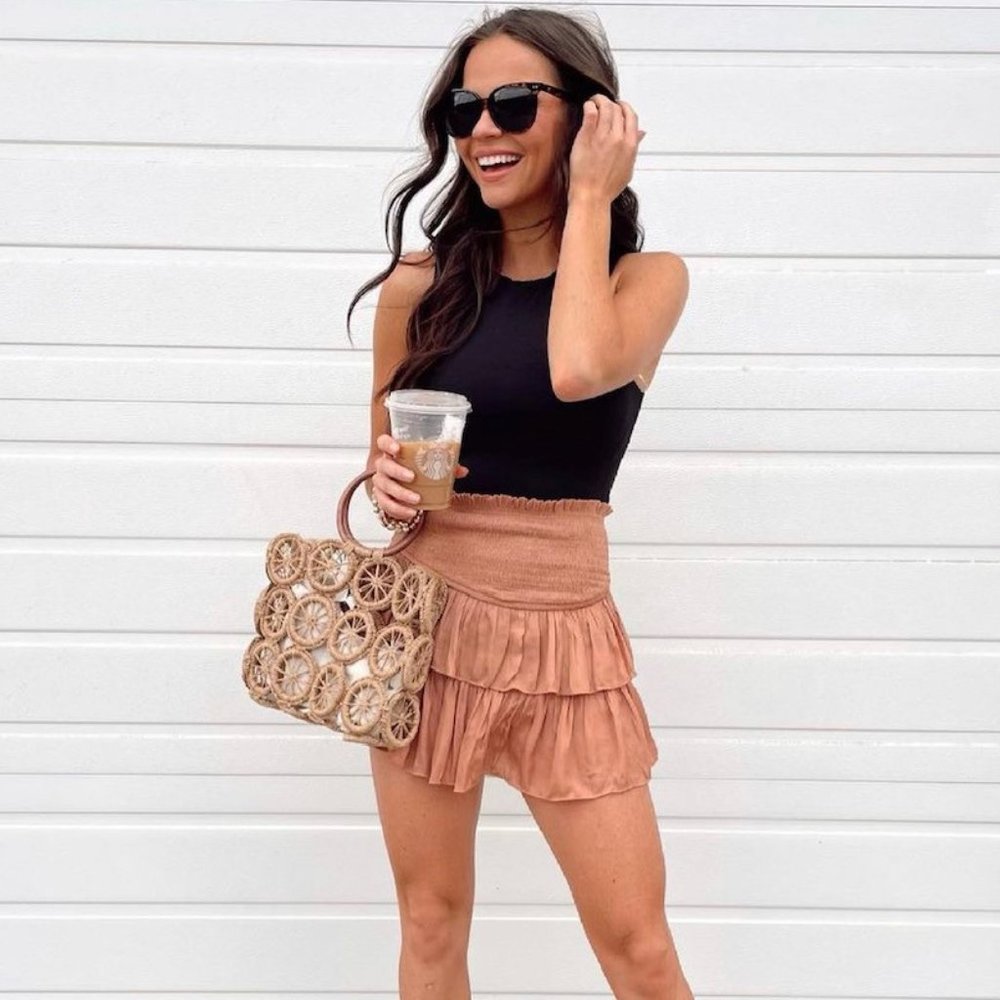 Tan Smocked Ruffle Skort Size S